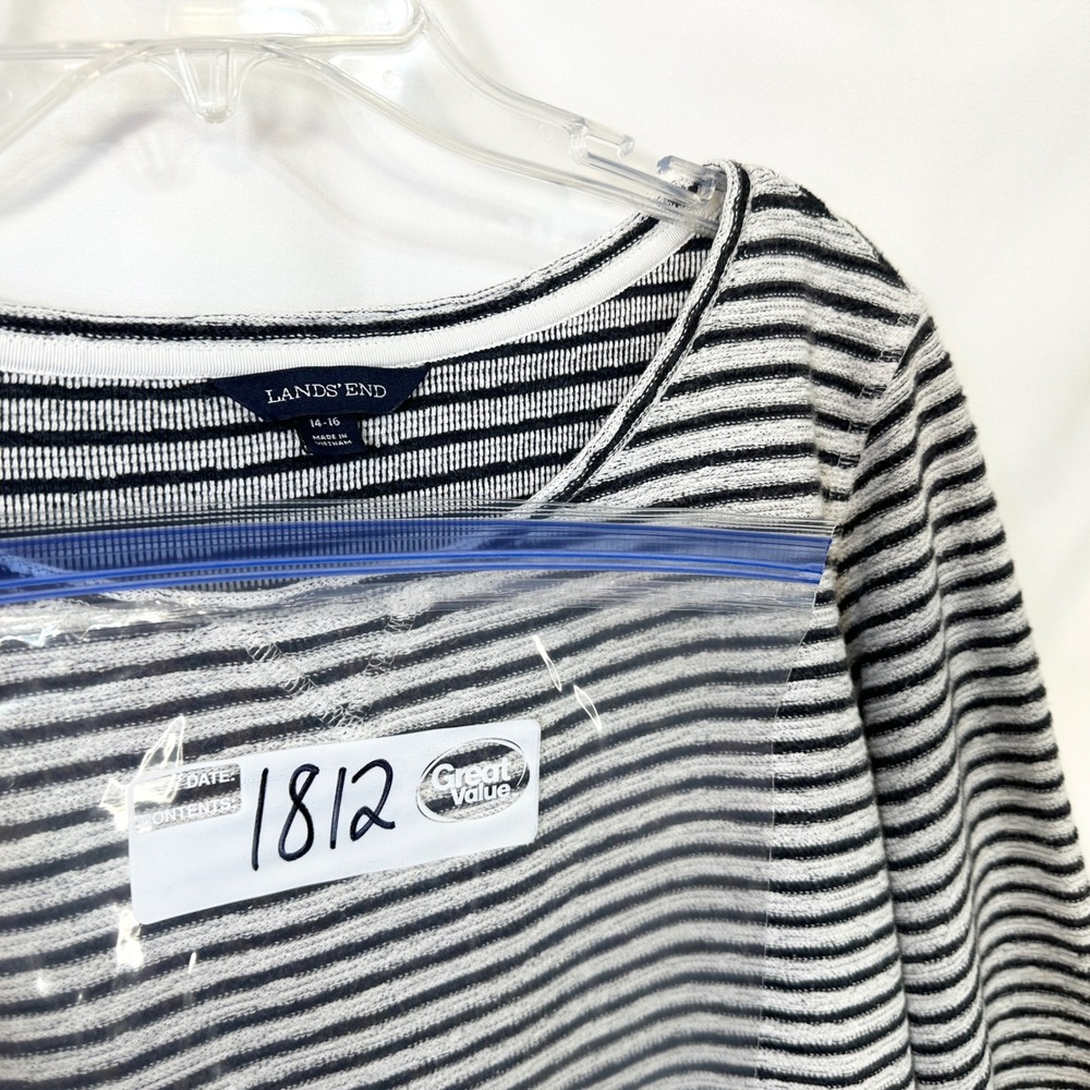 Lands End Large Top Black White Striped Long Sleeve Cotton Sweater Nautical 1812 - Picture 9 of 9